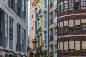 Naklejka premium Colorful streets in the old town of Ribadeo, Spain