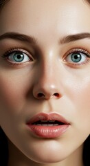 Close up of Woman face, Surprised and Shocked Expression, Zoom In, Zoomed Portrait