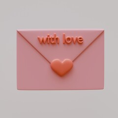 Valentine's day icon with the inscription with love 3D rendering. A letter with a heart.