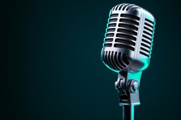 Microphone and stage illumination. Concert and musical concept.