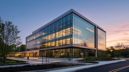 Obraz premium a contemporary glass office tower against azure sky