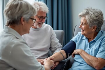 Senior couple taking blood pressure