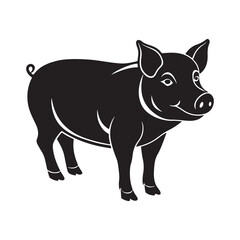 pig silhouette, black and white silhouette, vector and&nbsp;illustration