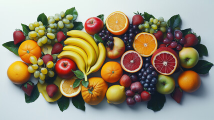 白背景に盛り付けられた新鮮なフルーツ