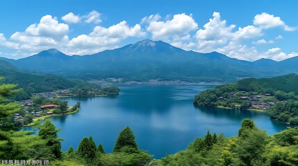 Fototapeta premium Majestic Mountain Lake Village Scenic View