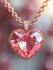 Valentine's Day Sparkling Pink Heart Pendant Necklace Luxury Jewelry Valentine s Gift