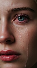 Naklejka premium Close up of Woman face, Crying Sadness Depression Expression, Zoom In, Zoomed Portrait