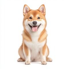 Fototapeta premium A cheerful Akita dog sits calmly, showcasing its friendly demeanor and vibrant fur.