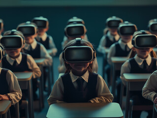 Students engage in interactive learning using virtual reality headsets in a classroom setting