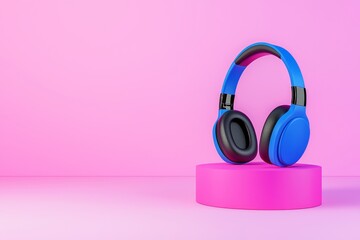 Headphones and vibrant colors. Imaginative music and festival theme. Generated by AI.