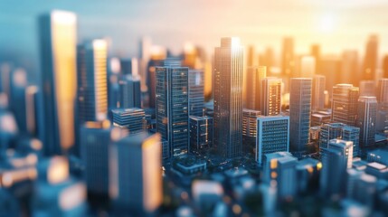 Bright 3D Cityscape with High Contrast and Warm Light
