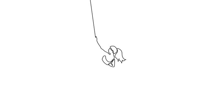 continuous line drawing of woman climbing a cliff mountain peak, animation of self hand drawn of a climber girl 4k video.