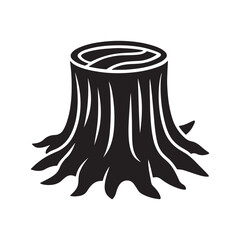 Tree stump silhouette, black and white silhouette, vector and illustration