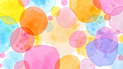 Vibrant, translucent watercolor blobs in various shapes and sizes overlap each other