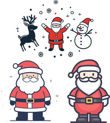 Flat illustration of Different Styles Santa Clause, Christmas