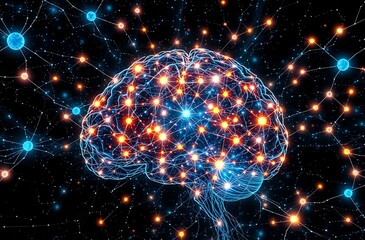 Futuristic Brainwave Galaxy - Glowing Neural Networks for AI & Space Themes