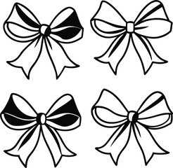 Holiday bows and ribbons in cartoon style.  coquette bow with white background