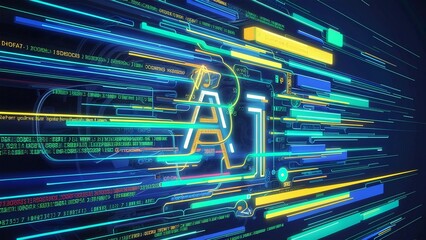 Fototapeta premium AI algorithm code icon coding flowchart programming technology data digital