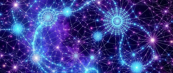 Fototapeta premium Cosmic Brainwave Nebula - Bioluminescent Art Nouveau Galaxy Wallpaper
