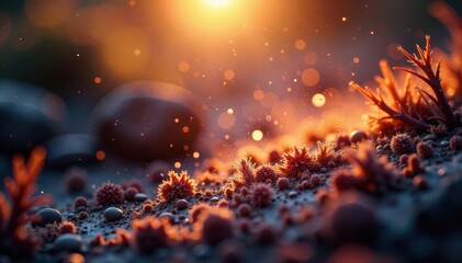 Fototapeta premium Floating dust particles, sunlit, narrow focus, bright leak , creative, abstract