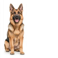 A happy German Shepherd dog sitting with a friendly expression, showcasing its beautiful fur and alert demeanor.