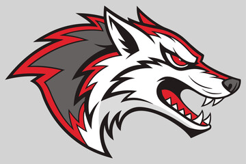 A cartoon logo of a fierce wolf's head in a side profile.