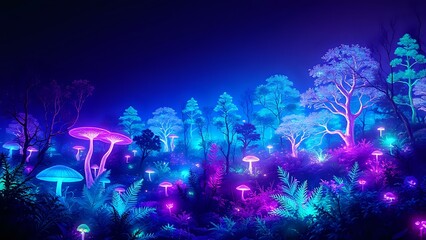 Enchanted Bioluminescent Forest Landscape at Dusk