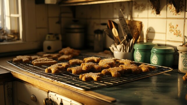 The lightkeepers kitchen, filled with the aroma of freshly baked gingerbread cookies cooling on a wire rack.