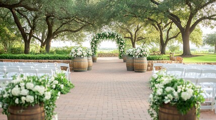 Elegant winery wedding venue featuring beautiful barrel decor and scenic vineyard views
