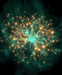 Fototapeta premium Luminescent Neural Network Constellation - Art Nouveau Cybernetic Style