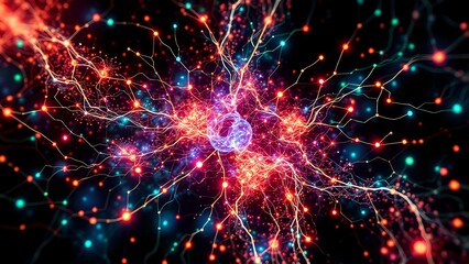 Fototapeta premium Radiant Neural Network - Bioluminescent Cybernetic Art Nouveau