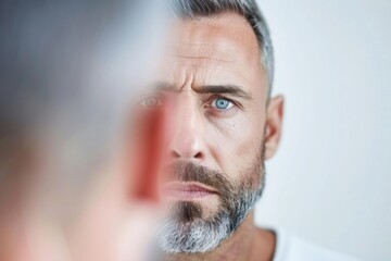 Obraz premium Mature caucasian man with gray hair and blue eyes looking focused