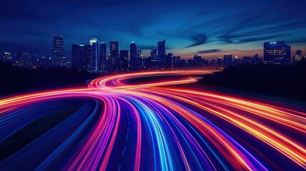 Obraz premium Cityscape Night Lights Trails Highway Speed