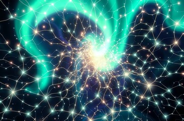 Mesmerizing Starry Night with Green Spiral Nebula - Art Nouveau Cybernetic Abstract Stock Image