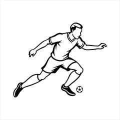 black vector of soccer player silhouette in dynamic movement, minimalist logo style