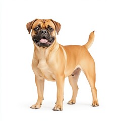 Obraz premium A playful and friendly bullmastiff showcasing its adorable features and lively personality, perfect for pet lovers and animal enthusiasts.