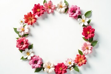 Delicate floral circle frame with vibrant petal colors , blooms, flowers, nature