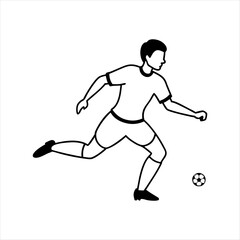 black vector of soccer player silhouette in dynamic movement, minimalist logo style 