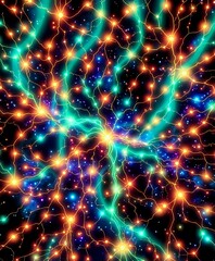 Fototapeta premium Vibrant Bioluminescent Neural Network Art Nouveau Design