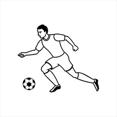 black vector of soccer player silhouette in dynamic movement, minimalist logo style