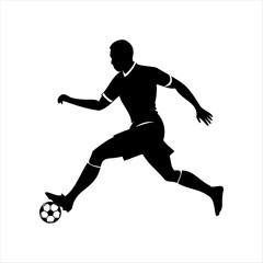 black vector of soccer player silhouette in dynamic movement, minimalist logo style