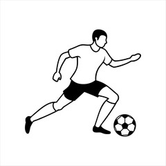 black vector of soccer player silhouette in dynamic movement, minimalist logo style