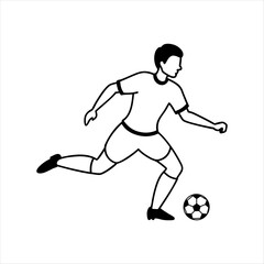 black vector of soccer player silhouette in dynamic movement, minimalist logo style