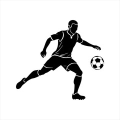 black vector of soccer player silhouette in dynamic movement, minimalist logo style