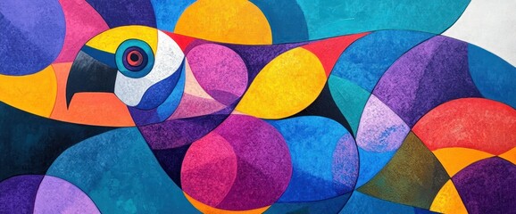 Fototapeta premium Abstract colorful parrot painting with vibrant shapes and hues.