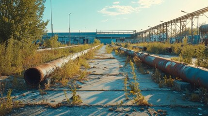 Abandoned Factory Surrounded by Weeds and Litter