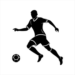 black vector of soccer player silhouette in dynamic movement, minimalist logo style