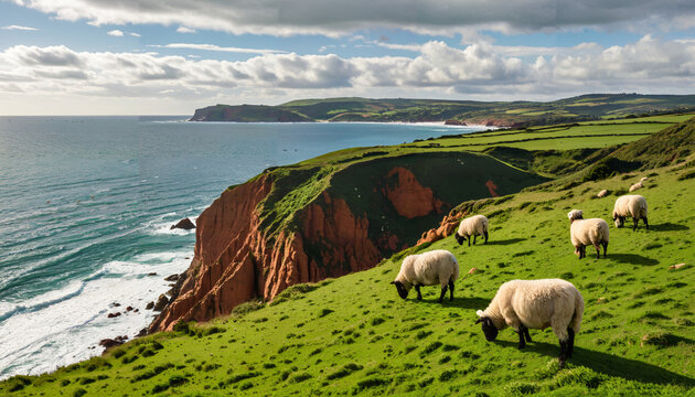 Paisible aplomb c&ocirc;tier avec des moutons