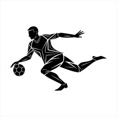 Naklejka premium black vector of soccer player silhouette in dynamic movement, minimalist logo style