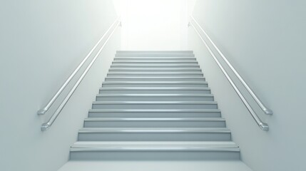Fototapeta premium Brightly lit staircase with handrails leading upward.
